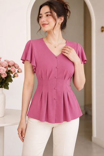 Blusa fucsia botones peplum
