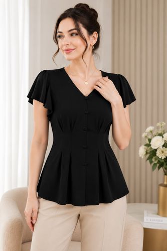Blusa negra botones peplum