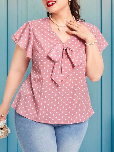 Blusa rosa lunares lazo al cuello