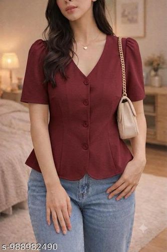 Blusa vino botones manga abullonada