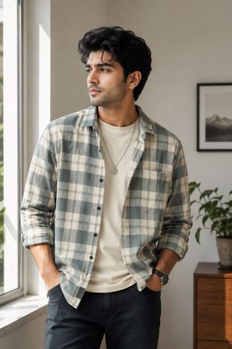 Camisa a cuadros verde grisáceo