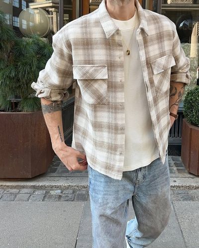 Camisa de franela a cuadros beige
