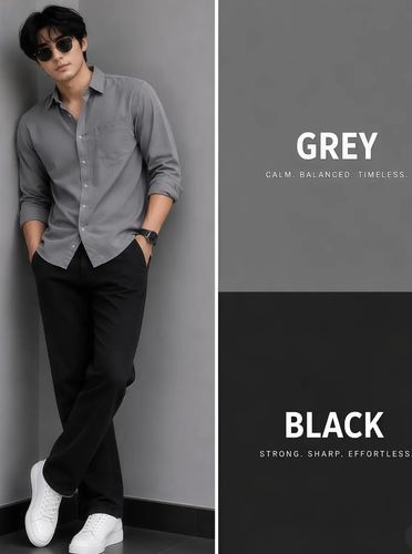 Camisa gris básica con pantalón negro