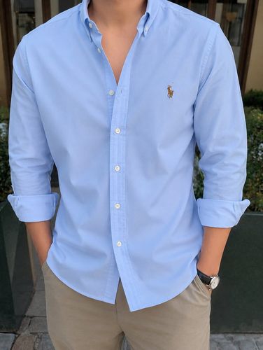 Camisa Oxford celeste manga larga