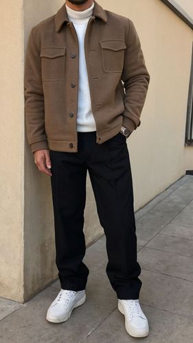 Chaqueta camisera camel con bolsillos