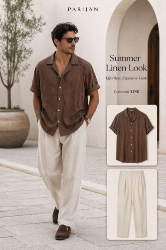 Conjunto camisa marrón y pantalón lino