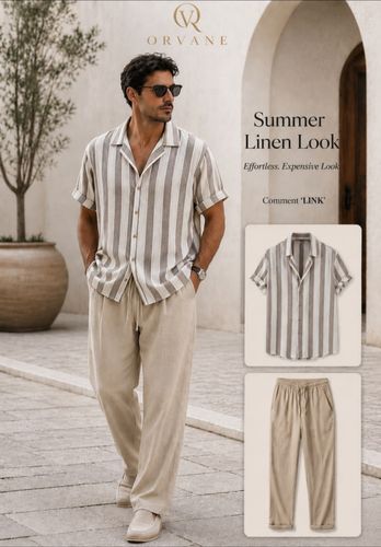 Conjunto camisa rayas y pantalón lino