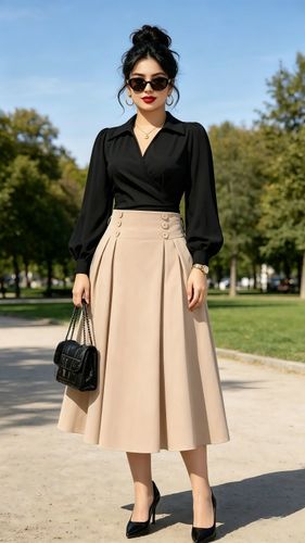 Falda midi beige botonada