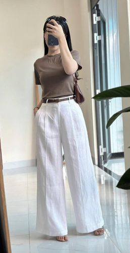 Pantalón blanco lino pierna ancha