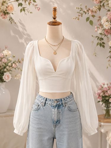 Top blanco escote corazón manga globo