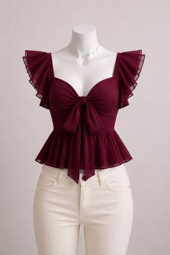 Top vino lazo peplum con volantes