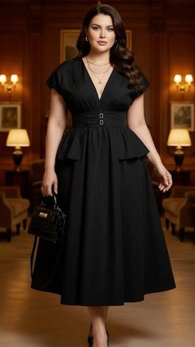 Vestido negro peplum cinturón hebilla