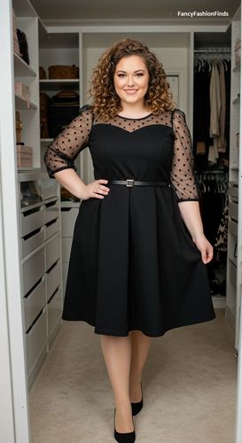 Vestido negro tul manga puntos