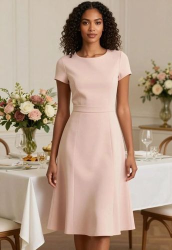 Vestido rosa palo manga corta oficina