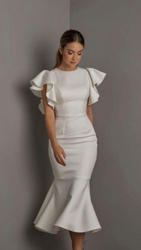 Vestido sirena blanco mangas volante